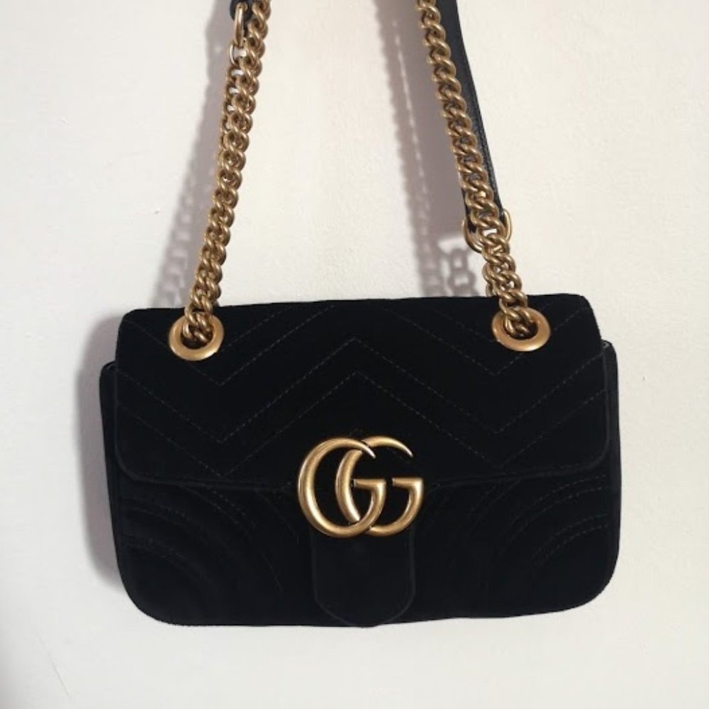 GUCCI Black Velvet Mini Marmont 2.0 Bag - Picture 11 of 15